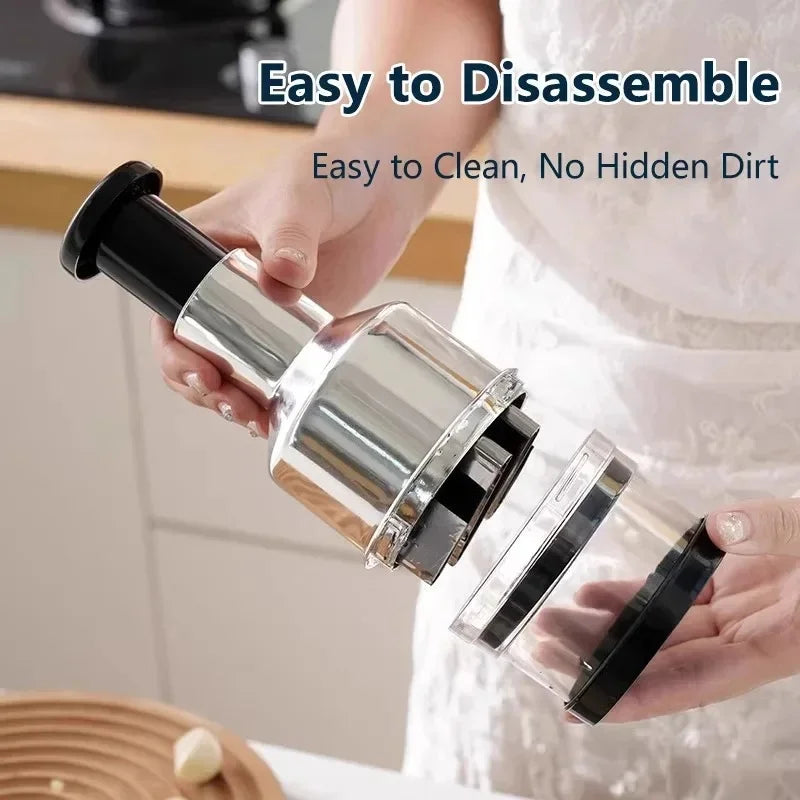 Vertical Hand Press Garlic Chopper Manual Kitchen Tool Vegetable Onion Nut Cutter with Storage Container