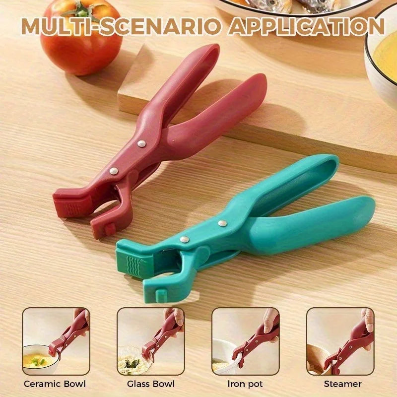 Non-slip Pot Pan Gripper Clip Hot Dish Plate Bowl Clip Retriever Tongs Silicone Handle Kitchen Tool Air Fryer Camping Tool