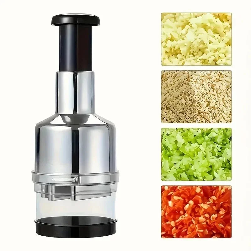 Vertical Hand Press Garlic Chopper Manual Kitchen Tool Vegetable Onion Nut Cutter with Storage Container